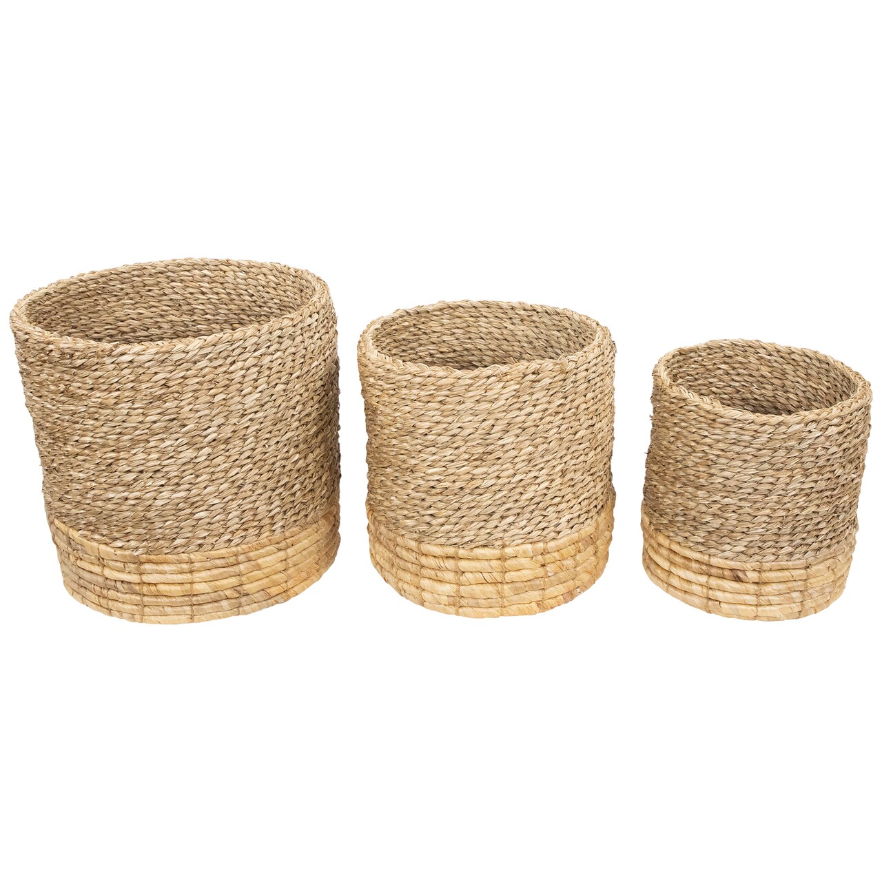 Northlight Set of 3 Textured Woven Round Seagrass Baskets 13.75"